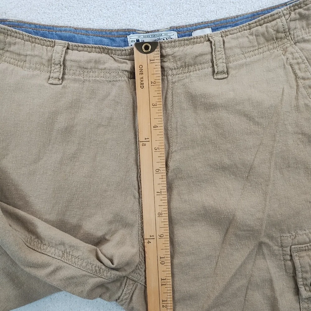 Lucky Brand Linen BlendCargo Shorts Men's 33 Khaki Relaxed Fit Utility Casual